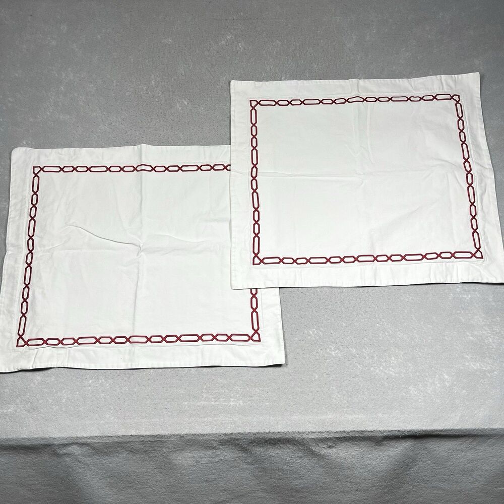 Pottery Barn Set Standard Pillow Shams White Satin Chain Stitch 100% Cotton